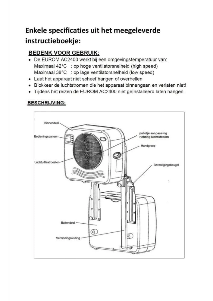 Eurom AC2401 - Split Airco Caravan 8 Eurom AC2401 - Split Airco Caravan - Afbeelding 8