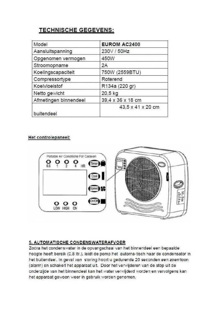 Eurom AC2401 - Split Airco Caravan 9 Eurom AC2401 - Split Airco Caravan - Afbeelding 9